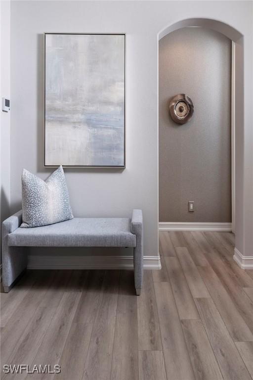 sitting room with wood-type flooring