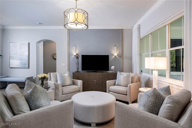 living room featuring ornamental molding