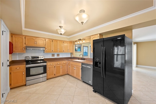 kitchen featuring sink, light tile patterned flooring, and stainless steel appliances