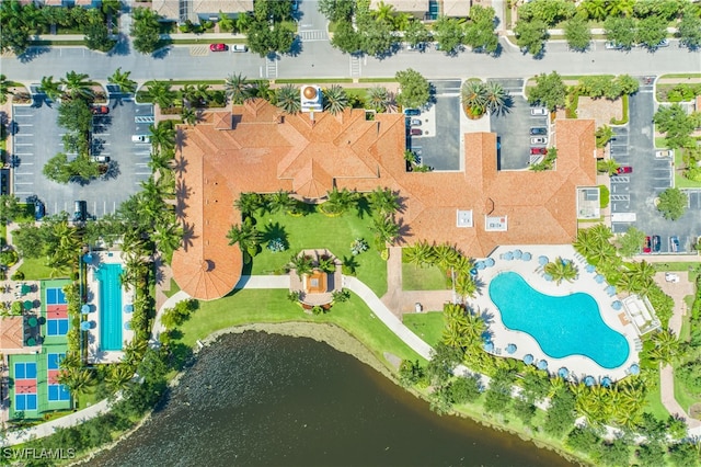 aerial view with a water view