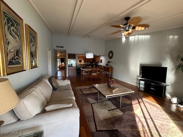 living room featuring ceiling fan