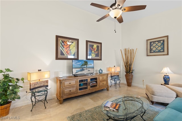 living room with ceiling fan