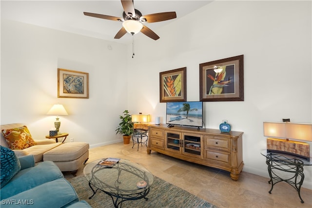 living room with ceiling fan