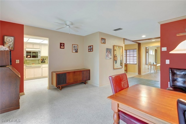 office area with ceiling fan