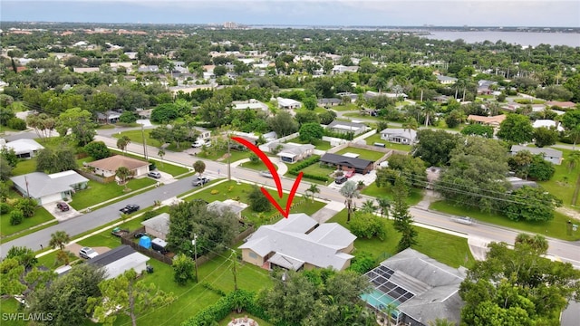 aerial view with a water view