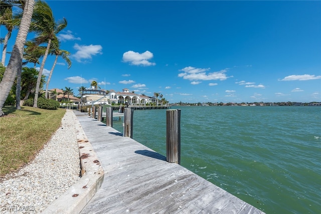 dock area featuring a water view