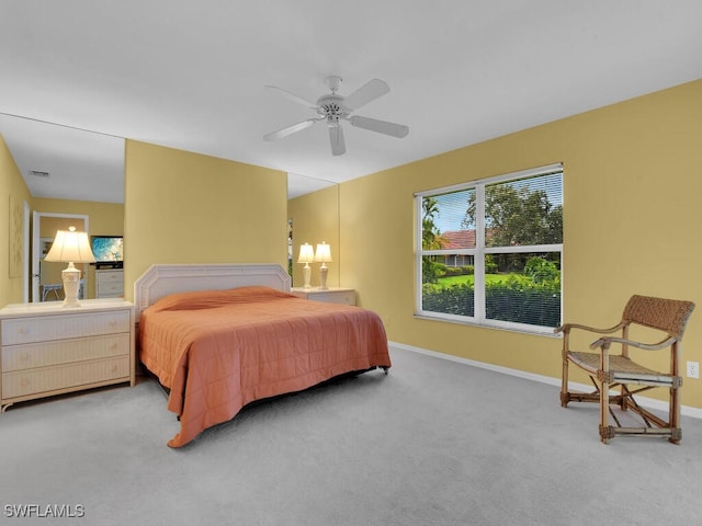 bedroom featuring carpet and ceiling fan