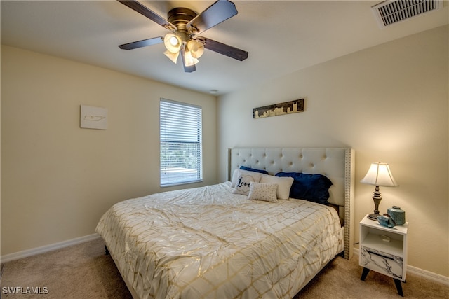 bedroom featuring carpet and ceiling fan