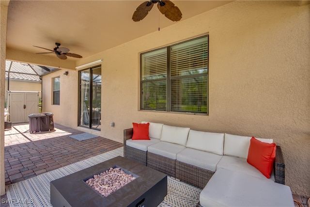 view of patio / terrace with ceiling fan and outdoor lounge area