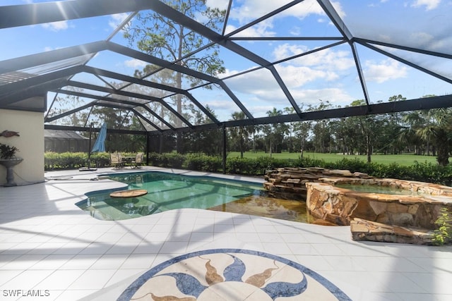 view of pool with a patio and a lanai