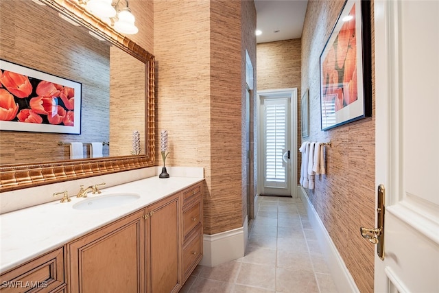 bathroom with vanity and tile patterned floors