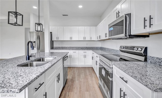 kitchen with sink, white cabinetry, and stainless steel appliances