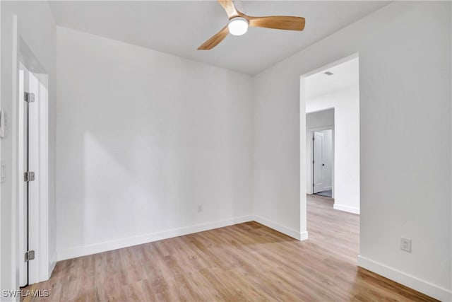 unfurnished room featuring light hardwood / wood-style flooring and ceiling fan