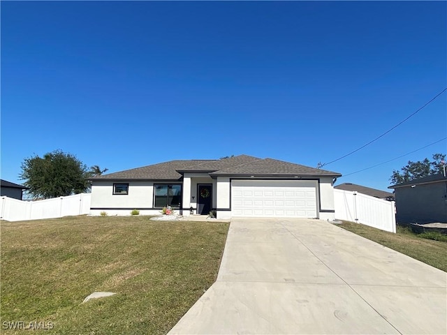 view of front of property with a front lawn and a garage