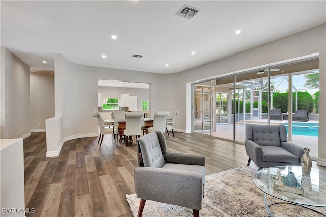 living room with wood-type flooring