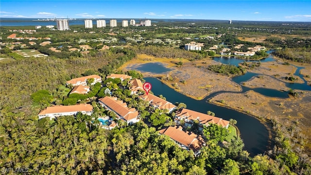 bird's eye view featuring a water view