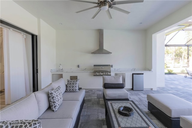 living room with ceiling fan