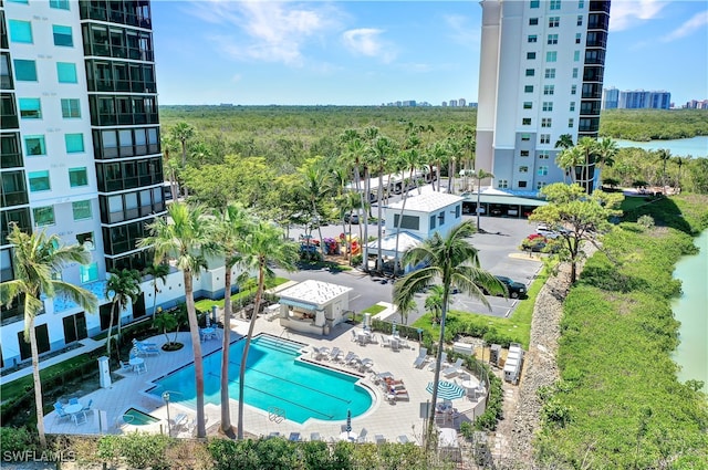 view of pool featuring a gazebo and a patio