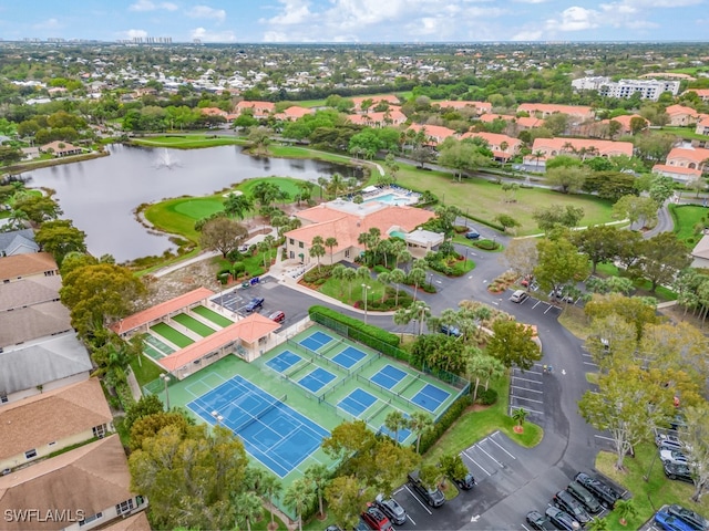 aerial view featuring a water view