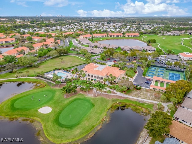 aerial view with a water view