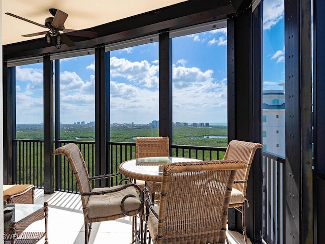 sunroom / solarium with ceiling fan