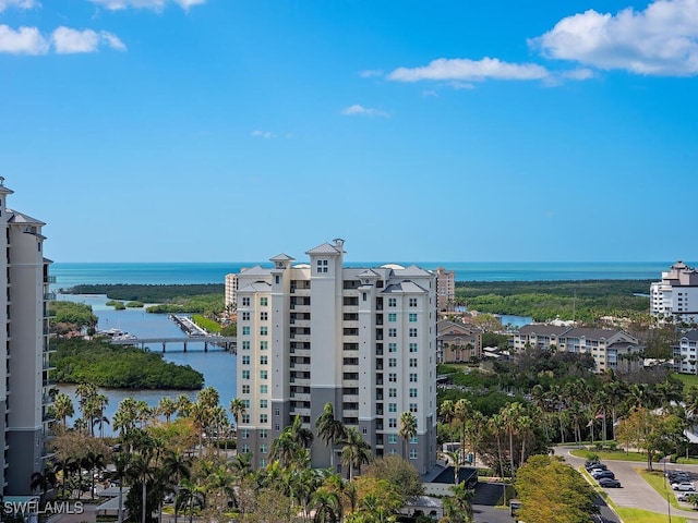 aerial view with a water view