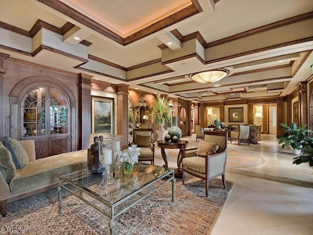 455 Cove Tower Dr Unit 1704, Naples, FL 34110 - common area featuring ornamental molding and coffered ceiling