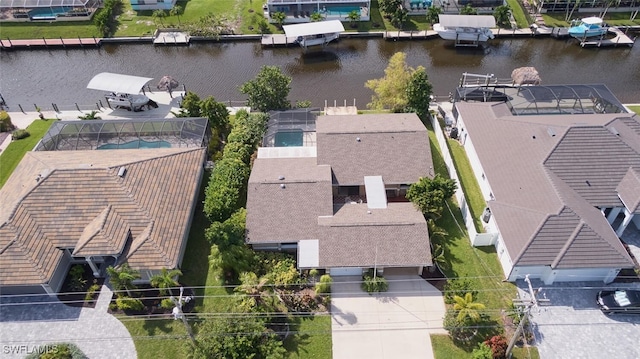 aerial view featuring a water view