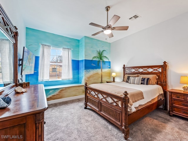 bedroom featuring ceiling fan and carpet floors