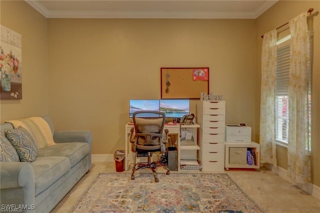 office area with crown molding