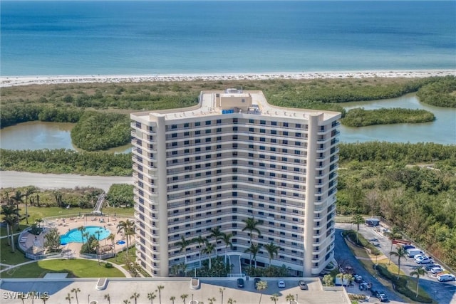 aerial view featuring a water view