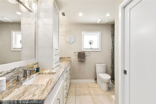 bathroom with tile patterned flooring, vanity, and toilet