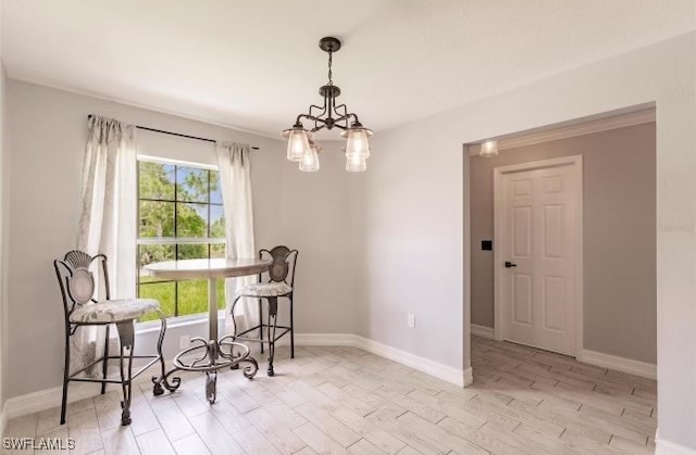 interior space with a chandelier and light hardwood / wood-style floors