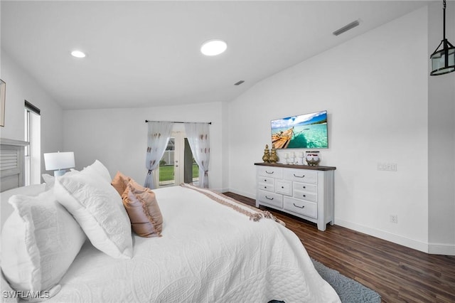 bedroom with dark wood-style floors, visible vents, multiple windows, and baseboards