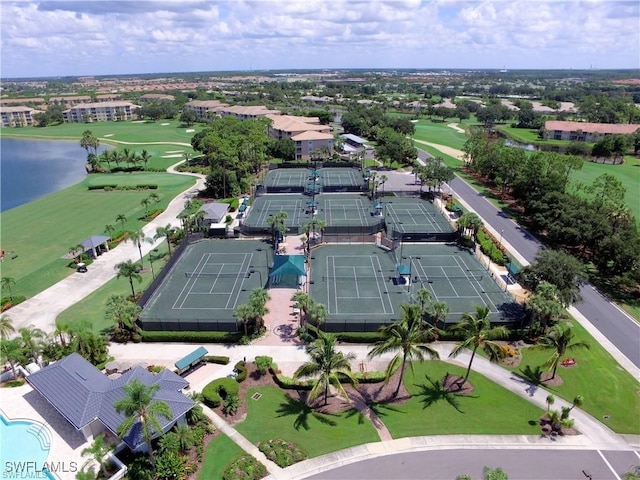 aerial view featuring a water view