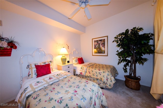 bedroom featuring ceiling fan and carpet flooring