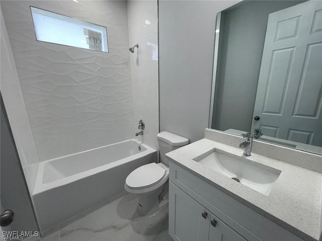 full bathroom featuring vanity, toilet, and tiled shower / bath combo