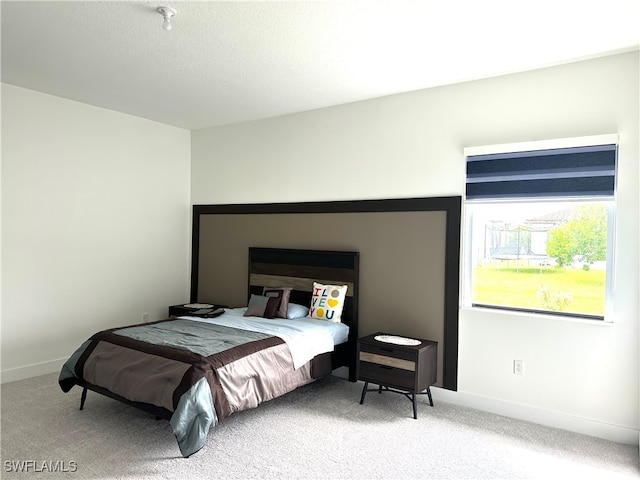 bedroom with carpet flooring and a textured ceiling