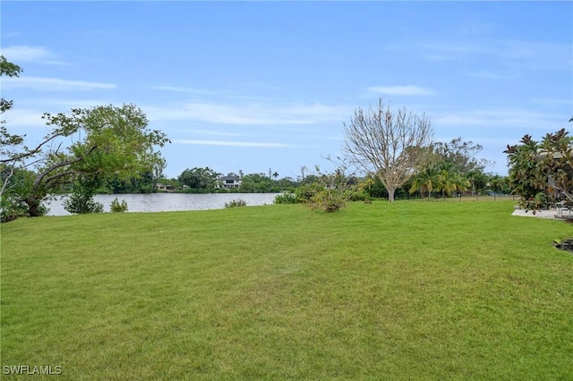 view of yard with a water view