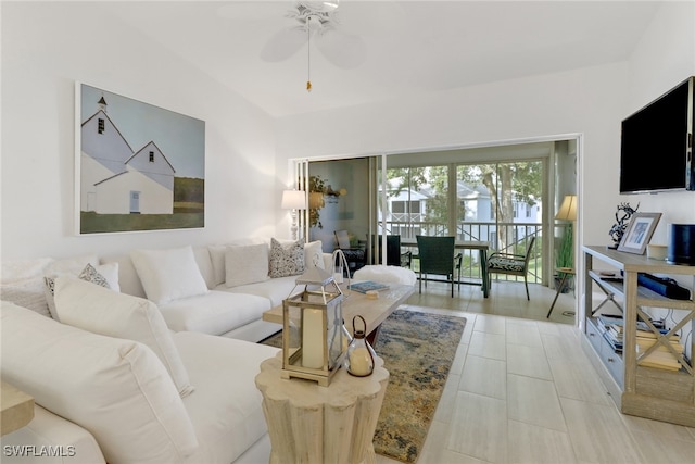 living room featuring ceiling fan