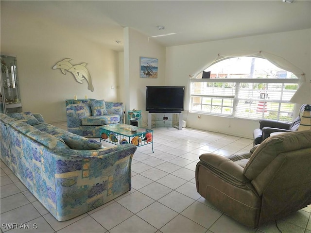 living area with light tile patterned flooring