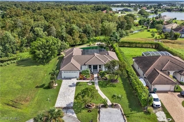 bird's eye view featuring a water view