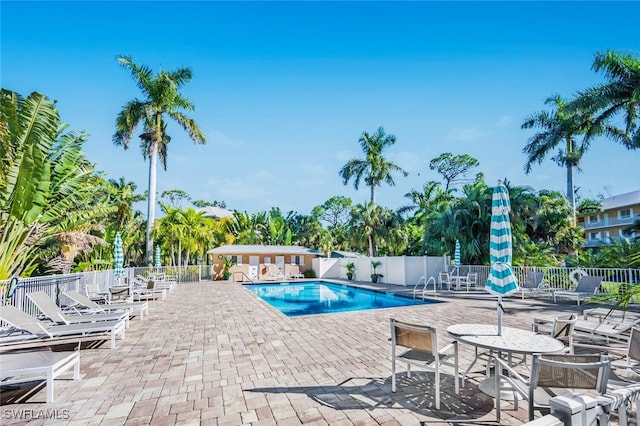 view of pool featuring a patio