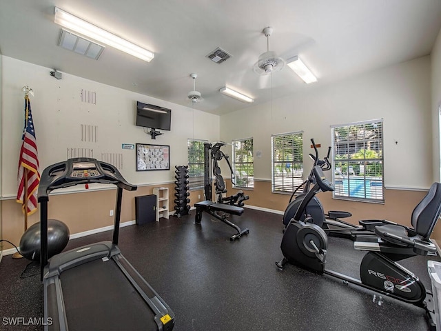 gym with ceiling fan