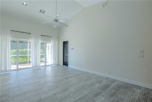 20730 Groveline Ct, Estero, FL 33928 - empty room featuring ceiling fan, vaulted ceiling, and recessed lighting