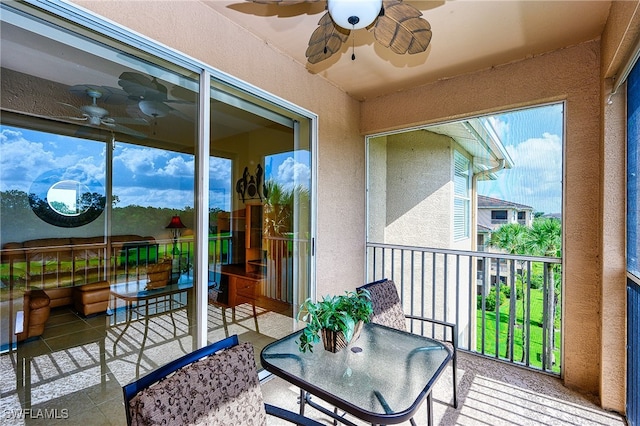 balcony with ceiling fan