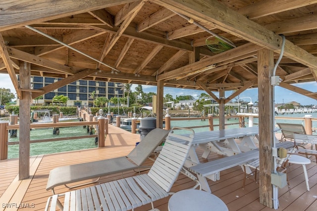 view of dock with a water view