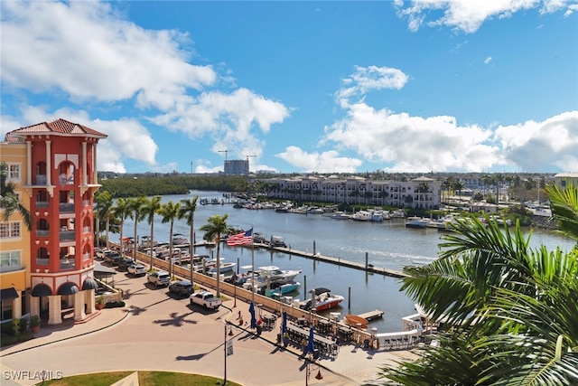 dock area featuring a water view