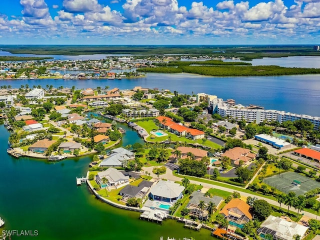 aerial view with a water view