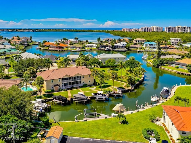 bird's eye view featuring a water view